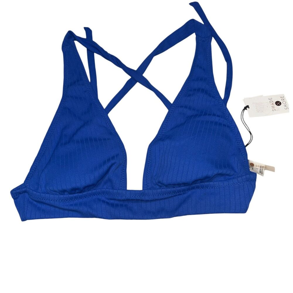 Royal Blue Ribbed Triangle Bikini Top Women's Size Large Cross Back Swim Top NWT